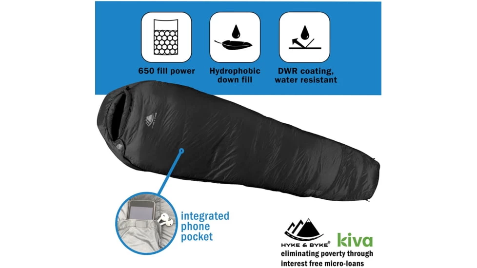 Hyke & Byke Snowmass Ultralight Down Sleeping Bag, 650FP, 0F Degrees 3 Hyke & Byke Snowmass Ultralight Down Sleeping Bag, 650FP, 0F Degrees